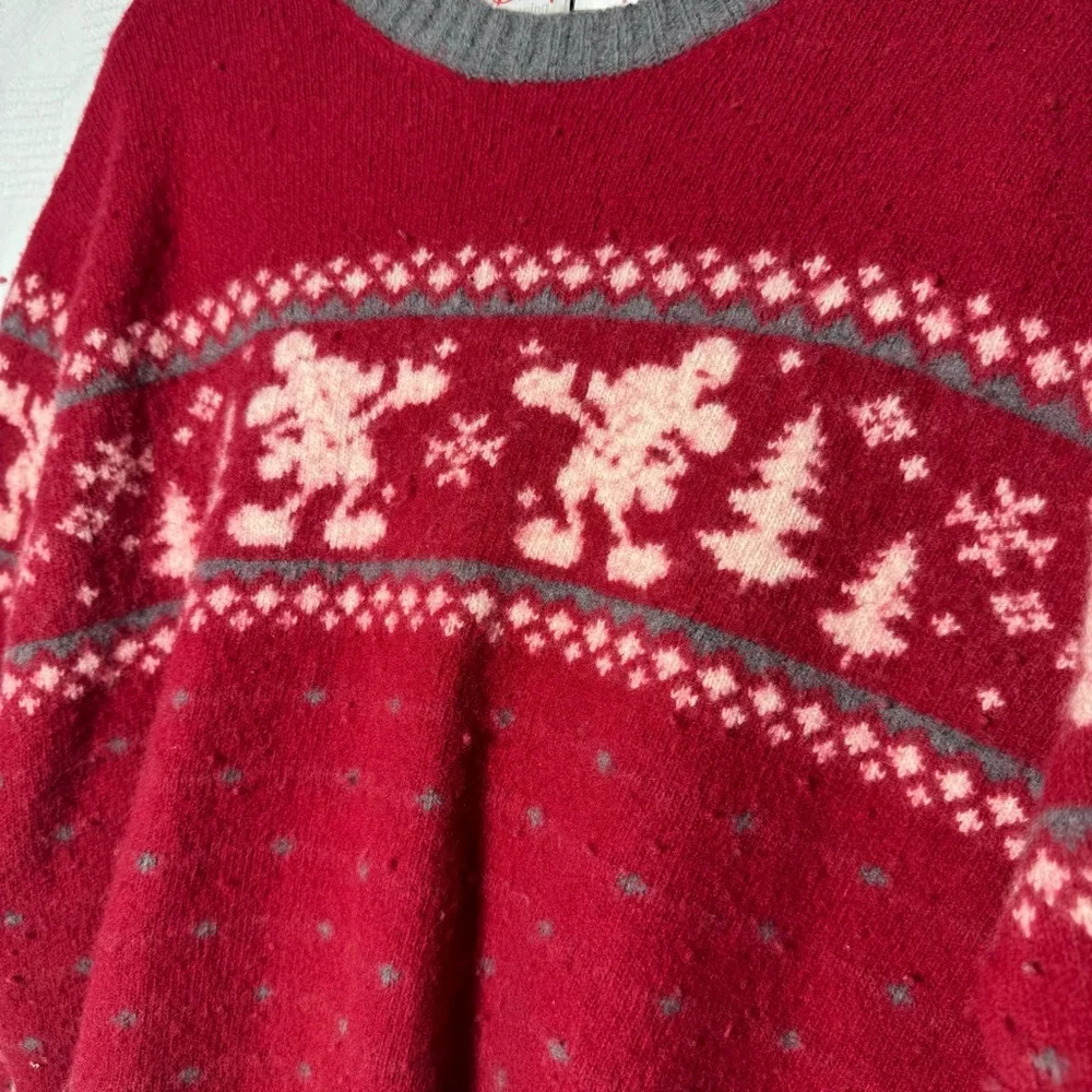 Vintage Mickey Mouse Christmas Sweater Wool Blend‎ Fair Isle Red Disney Size XL - Picture 2 of 6